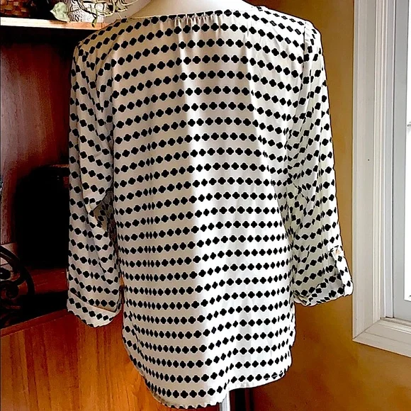 L BRIXON IVY SCOOP NECK  BLACK & CREAM PULL OVER BLOUSE 3/4 LOOSE Sleeve… - Picture 6 of 13
